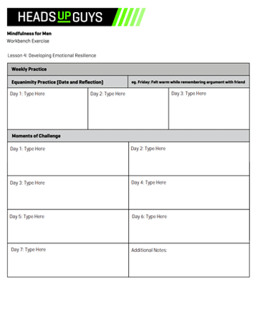 Preview of Mindfulness for Men: Lesson 4 Weekly Practice Sheet